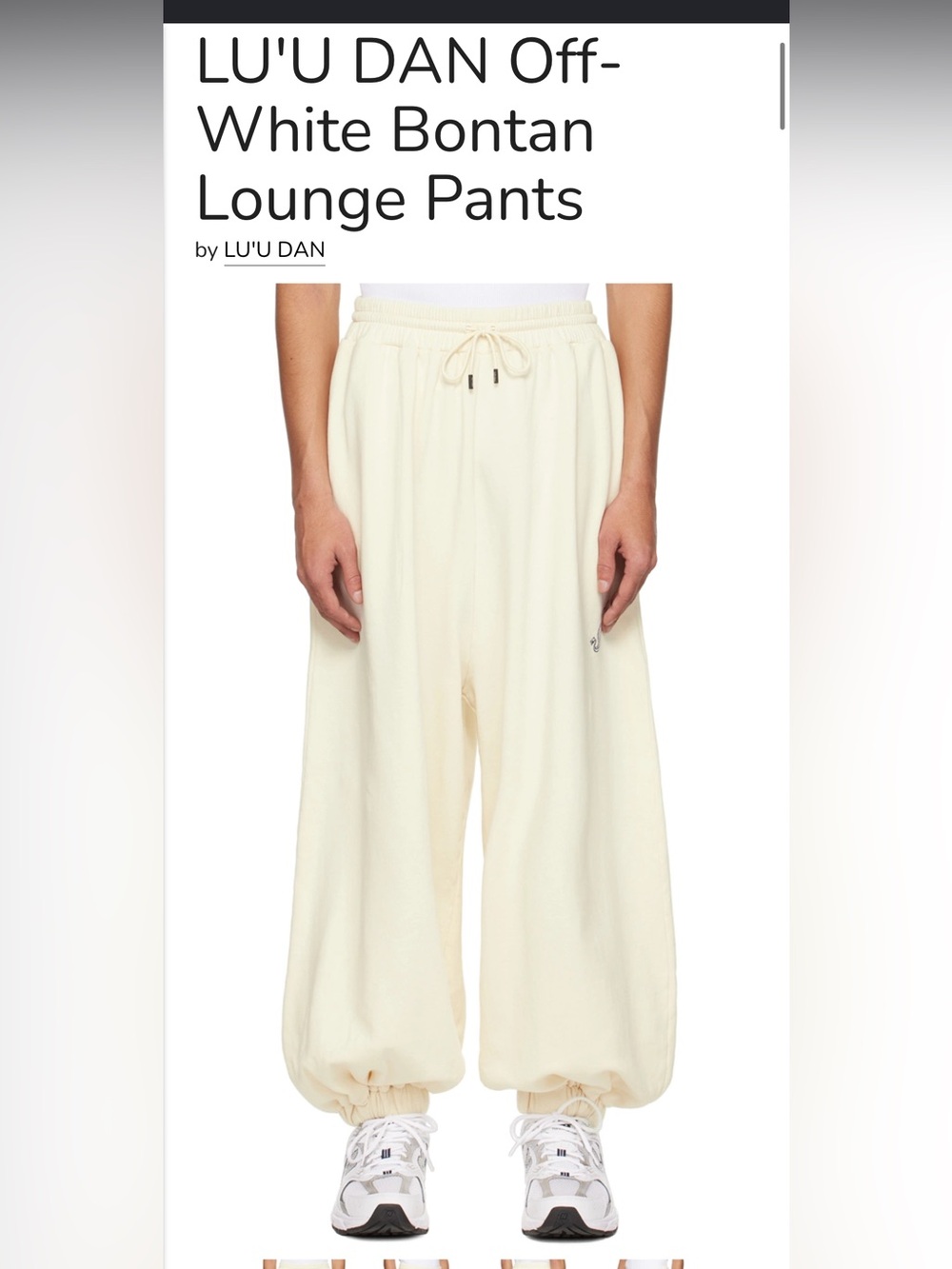 Lu'u Dan Bontan Sweatpant Off White Large Like New